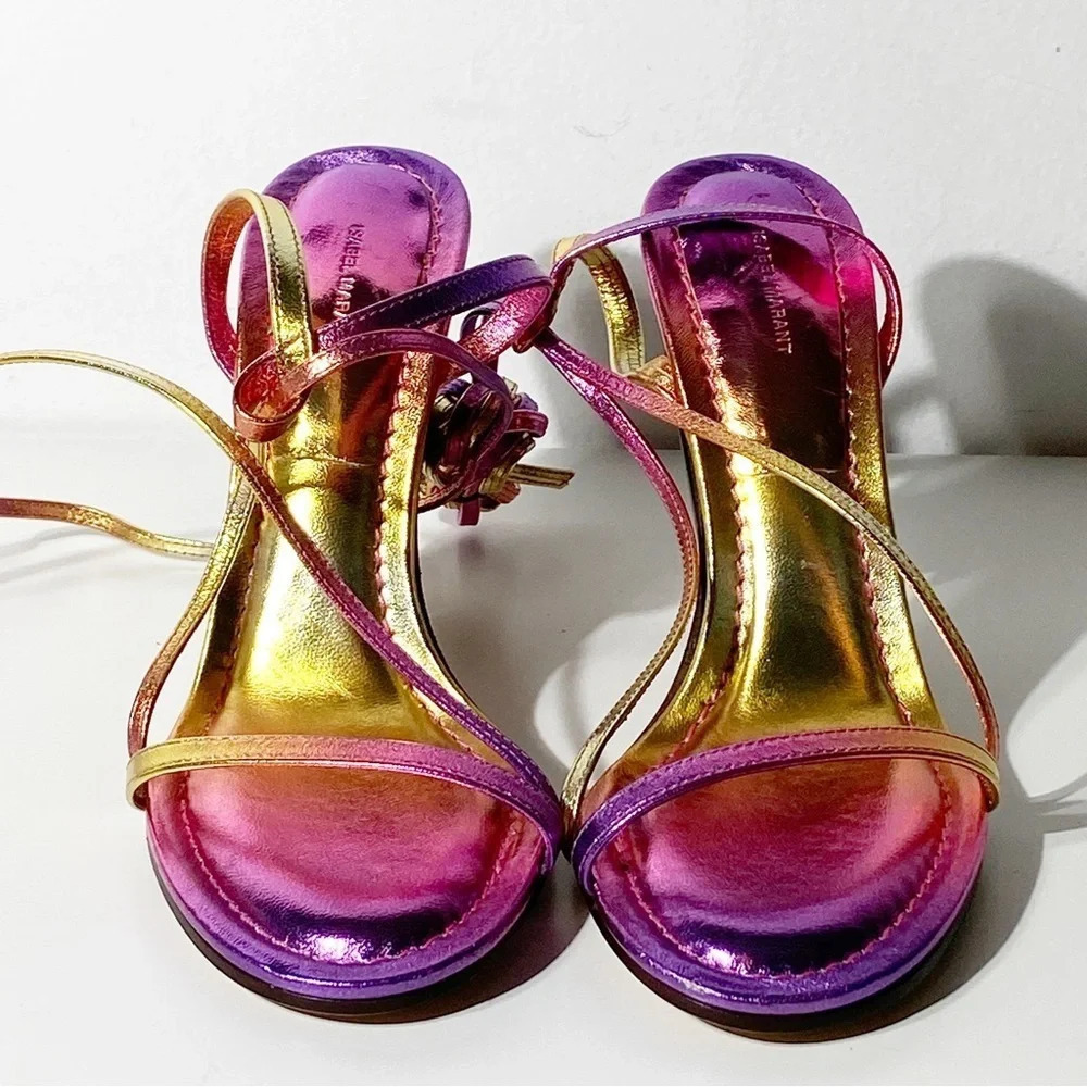 New Isabel Marant Aliza Metallic Leather Sandals in Metallic Pink - Picture 5 of 10
